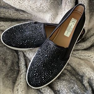 INC black with rhinestone slip on loafers